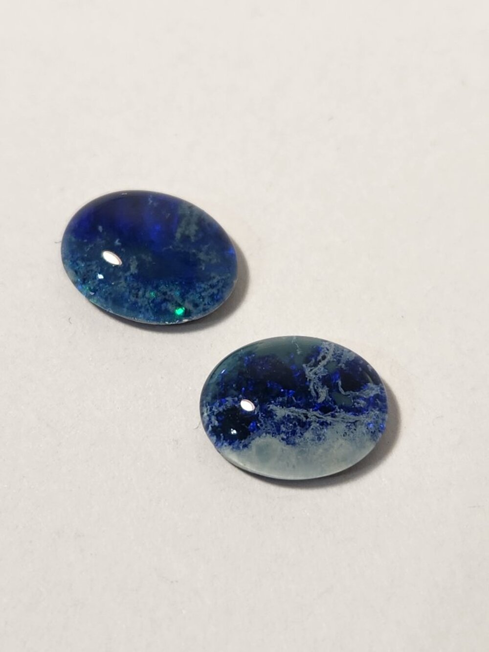 Natural Australian Opal Triplet Pair 4.95 CTW 12x10mm Blue Green Loose Cabochons